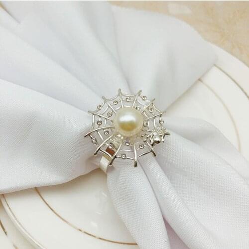 6pcs/lot Ghost Festival Halloween napkin ring pearl spider web napkin buckle napkin ring holder wedding party table decoration