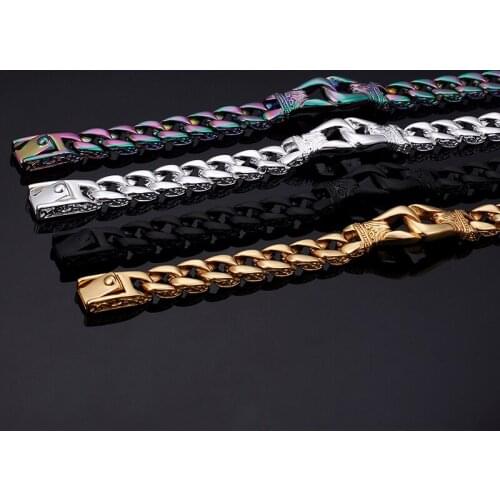 Black / gold / color 8.85'' 12mm Vintage titanium bracelet stainless steel Fashion Mens Curb Link Chain Bracelet Bangle