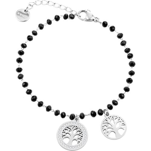 Women Tree Of Life Bracelet Stainless Steel Double Charm Beads Chain Bohemia Jewelry Luxury Crystal Bracelets Wedding Party Gift