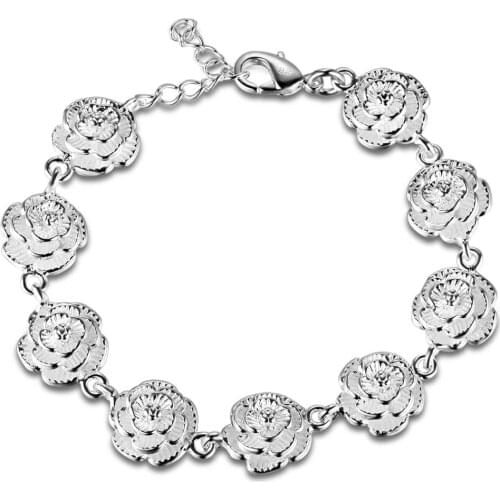 Silver color flower chain for women Men lady cute noble nice bracelet fashion charm chain jewelry wedding party gift , LH028