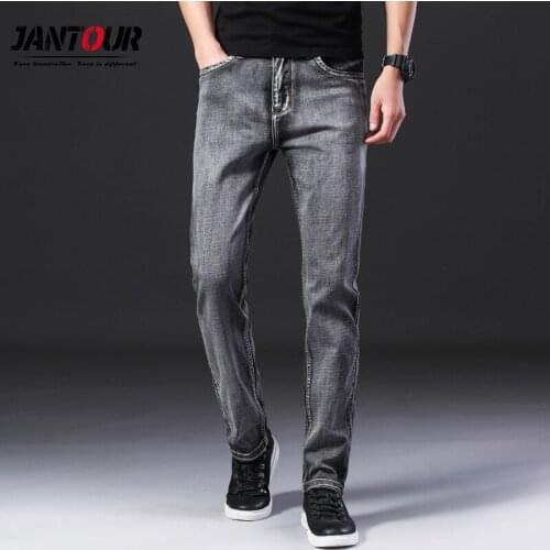 Jantour Brand 2020 Autumn Winter Mens Fashion Jeans Business Casual Stretch Gray Jean Classic Trousers Denim Pants Male 28-40