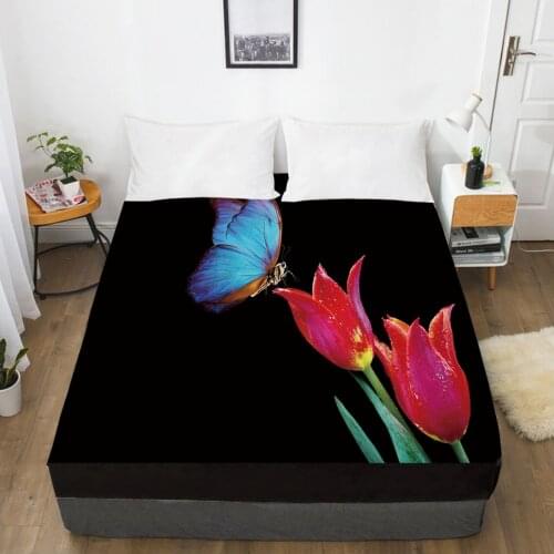Elastic fitted sheet bed sheet With An Elastic Band 150x200/180/200/160x200 Mattress Cover Bed cover 1pc Butterfly flower
