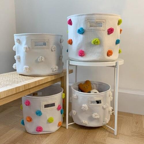 Nordic Thick Canvas Storage Bag For Kids Room Clothes Toys Boys Room Organizer Bag EVA Insert Storage With Pompoms Stand Bags