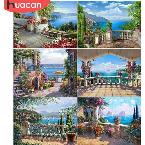 HUACAN DIY Diamond Painting Landscape Garden Diamond Embroidery Full Square House Mosaic Rhinestone Town Decoration