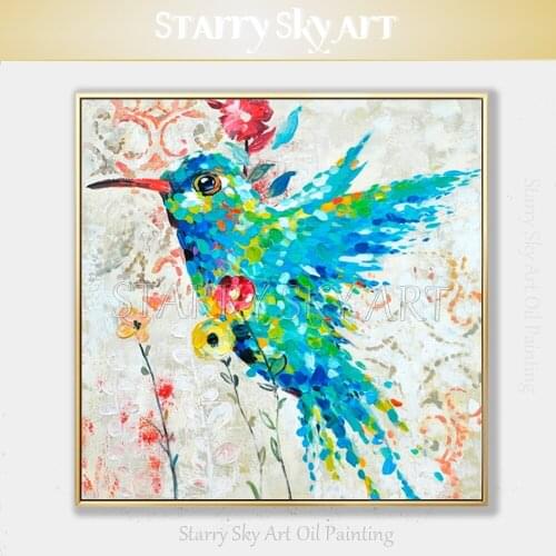 Wonderful Colors Modern Hummingbird Acrylic Painting Hand-painted Colorful Bird Hummingbird Acrylic Painting for Wall Decoration