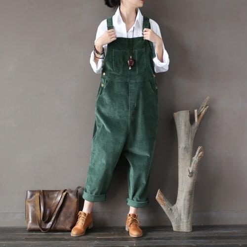 Wide Leg Corduroy bib pants Large size Original Corduroy Jumpsuits Women Vintage Loose Strap Thick Warm hanging crotch Rompers