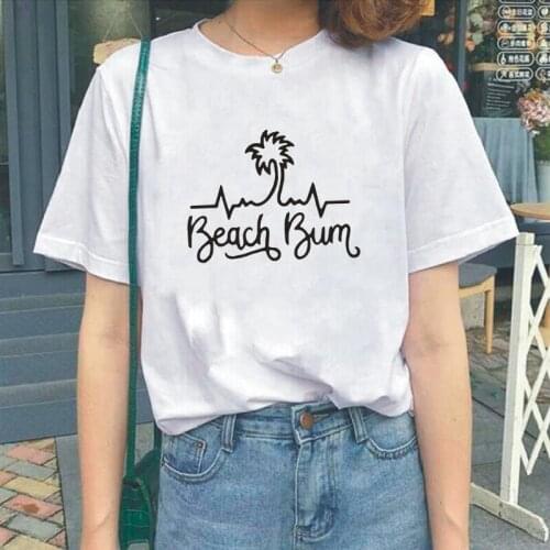 Summer Tee Shirt Femme Hipster Beach Bum Print Women Tshirt Funny Harajuku Cotton T Shirt Women Tops Short Sleeve Camiseta Mujer
