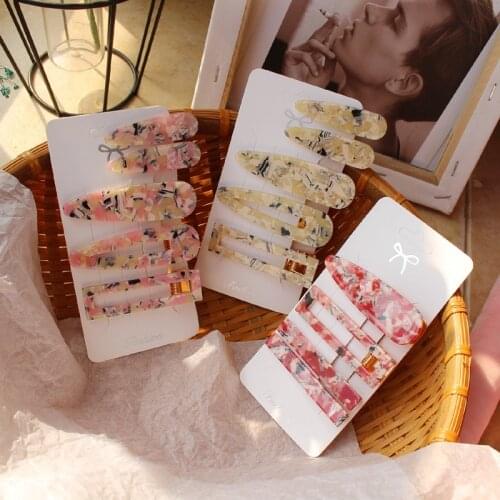 2020 Korean New Trendy Multilcolor Acetic Acid Resin Geometric Square Waterdrop Hair Clips Sets For Women Hair Accessories