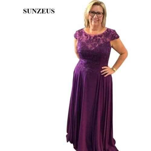 Grape Purple Mother Of The Bride Dress With Appliques 2019 Summer Long Chiffon Groom Mother Gowns For Wedding Party Lady