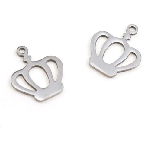 10pcs/lot 316L Stainless Steel Never Fade 14x16mm Hollow Out Crown Charm Pendant for DIY Handmade Jewelry Making Findings Crafts