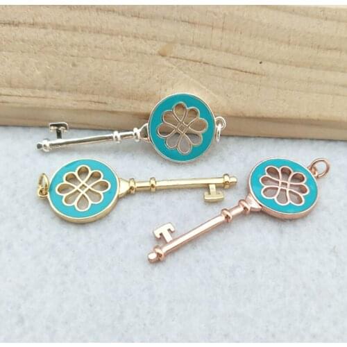 10 Pieces Key shaped Charm Jewelry,CZ zircon Stone Micro pave Pendant,Jewelry Finding DIY necklace making PD819
