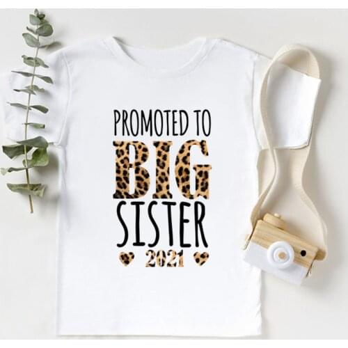 Promoted To Big Sister 2021/ 2022 Print Leopard Girls T shirt Announcement Funny Kids Clothes Baby Children T-shirts,HKP5431