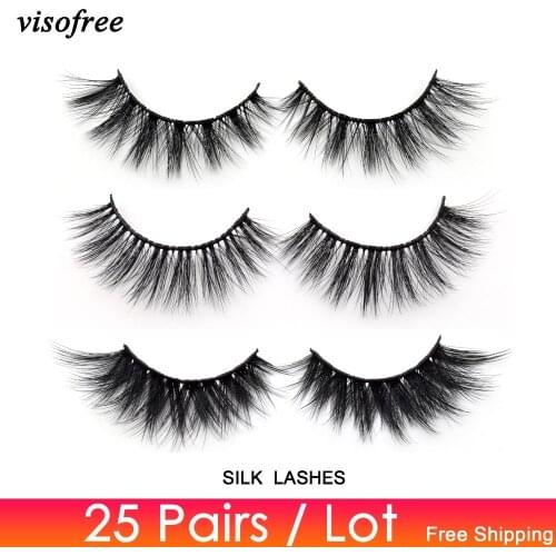 Visofree 25 pairs/lot 3D Faux Mink Eyelashes Daramtic Silk Eyelashes High Volume False Lashes Handmade Thick Long Lashes Makeup