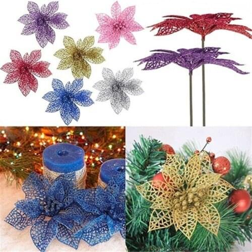 Wedding Flower Decor Hollow Party Artificial Xmas Tree 5/10Pcs Glitter Christmas