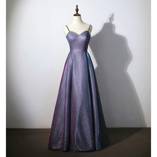 Sparkling Purple Evening Dresses Long Prom Dress Spaghetti Lace-up Back Long Evening Gowns
