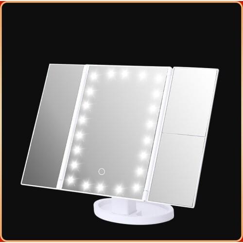 JOYLIVE 2021 Tri-fold Makeup Mirror With Light Mirror Magnifying And Luminous Led Makeup Mirror Desktop Storage Vanity Mirror