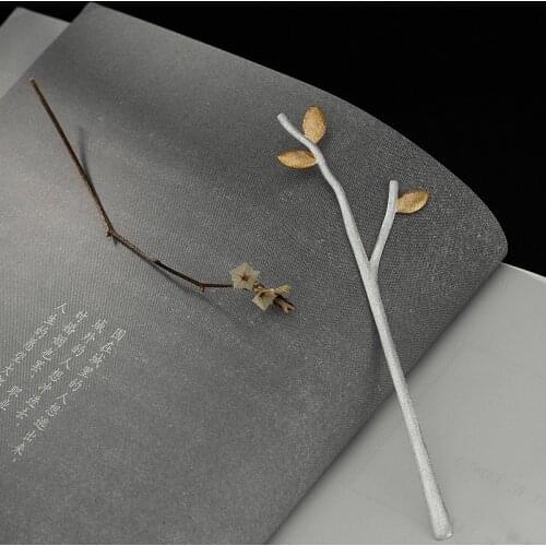S925 Sterling Silver Silver Brushed Gold Leaves Branches Bookmark Birthday Teachers Graduation Gift Gift