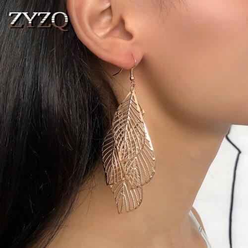 ZYZQ 2019 Stackable Leaf Drop Earring For Women Gold Color Available Trendy Fashion Women Accessories Jewel Drop Earrings