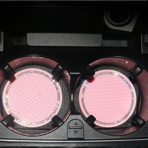1 Pair Rhinestone Car Water Cup Bottle Holder Anti-slip Pad Car Mat Silica Gel For Interior Decoration Car Styling Accessories