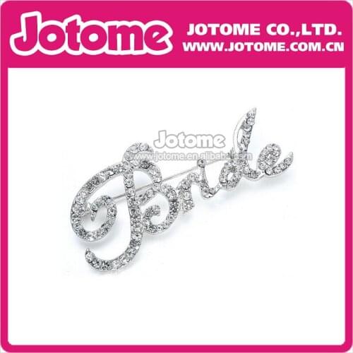 100pcs/lot Wedding Bride Letter Clear Silver Crystal Brooches and Pins Fashion Jewelry