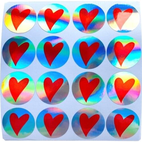 1600Pcs Laser bronzing Round red Heart gift seal label Adhesive Kraft Seal Sticker for Baking Stickers Funny 25mm