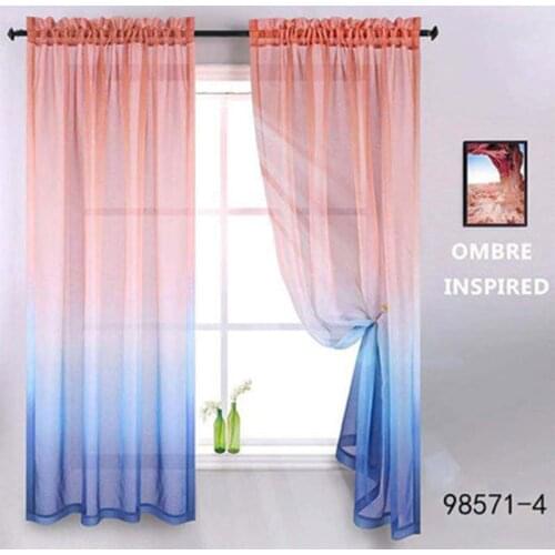 2 Colors Gradient Printing Sheer Curtain, Red And Blue Drape Printing Curtain For Girl Room