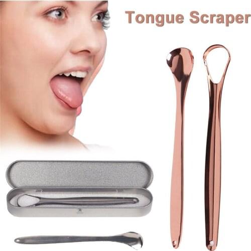 2pcs/Set Useful Tongue Scraper Stainless Steel Oral Tongue Cleaner New Mouth Brush Reusable Fresh Breath Maker