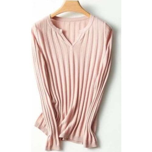 2020 Cashmere Pullovers Autumn Winter Womens Bottoming Solid V-Neck Female Knitted Sweater Sheep Wool Base Trendy Long Sleeve