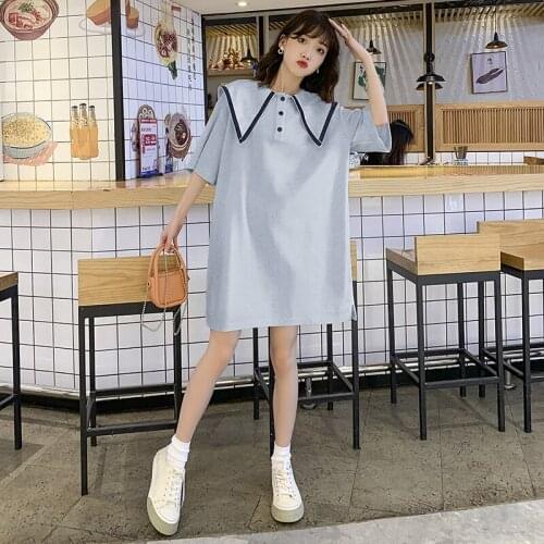30835# Maternity Clothes Summer Cotton Short Sleeves Loose Stylish A Line Dress Pregnant Women Mom Dress