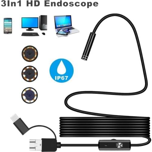 5.5mm Micro USB Type-c USB 3-in-1 Computer Endoscope Borescope Tube Waterproof USB Inspection Video Camera For Android