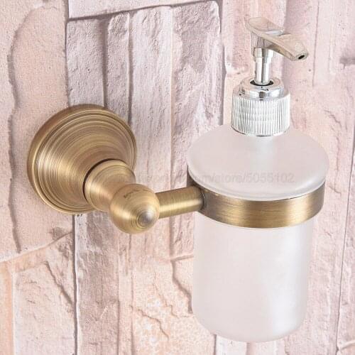 Antique Brass Bathroom and Kitchen Glass bottle liquid Soap Dispenser Wall Mounted Soap dispensers Holder rack zba169