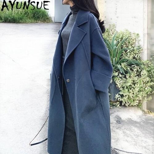 AYUNSUE Winter Coat Women 100% Wool Coat Female Double Side Woolen Coats and Jackets Women Korean Long Jacket Chaqueta Mujer MY