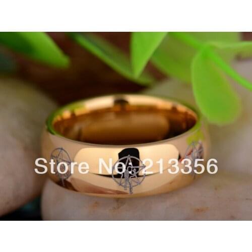 Free Shipping UK Russia Brazil USA Hot Selling 8MM Golden Dome PickStar Supernatural New Mens Lord Tungsten Carbide Wedding Ring