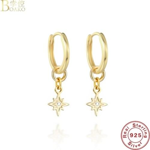 BOAKO Pendiente Plata 925 Sterling Silver Earrings For Women Ohrringe Crystal Hoop Earing Luxury Fine Jewelry Gold Star Earrings