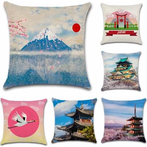 Japanese style art View mount fuji wave crane printed pillow case Decoration home sofa chair shop cushion cover friend Kids gift