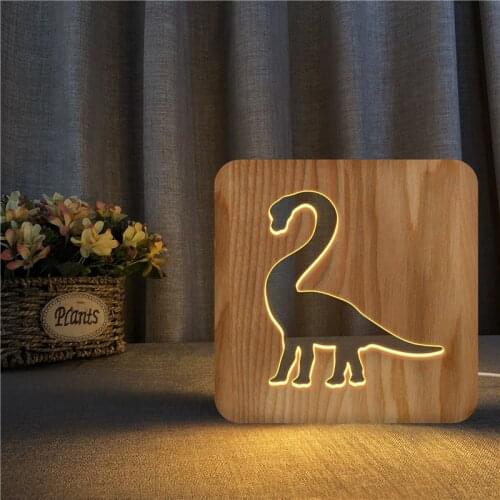 Animal World Dinosaur Shape Wood Table Lamp Childrens Room Decoration Creative USB Night Light Christmas Lights Indoor