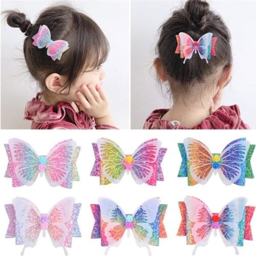 New Girls Cute Fashion Gradient Bow Hairclip For Kids Children Sweet Headband Barrettes Accessories Trendy Hairpin