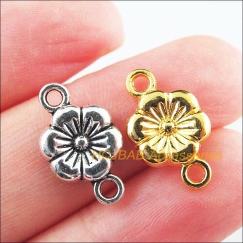 40Pcs Retro Tibetan Silver Tone Gold Color Flower Star Charms Connectors 10x18mm