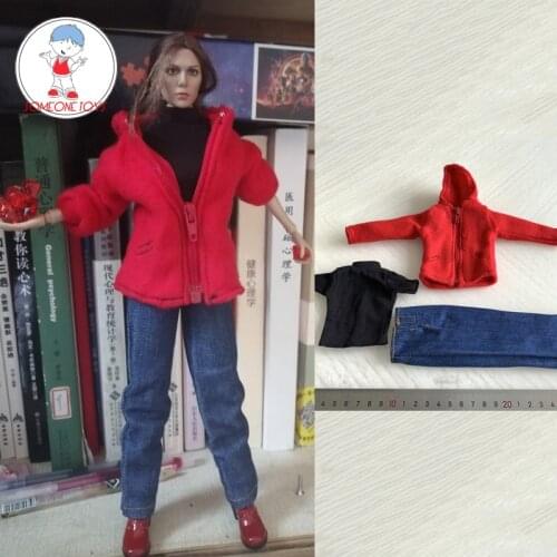 1/6 Female Soldier Figure red coat fashion hoodie top blue jeans women doll Suit Fit 12" DIY TBLeague PH Action Figure Jiaou toy