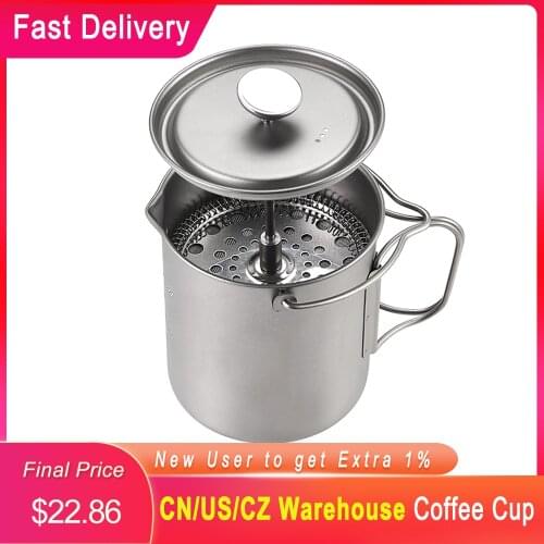 Lixada 750ml Titanium Coffee Cup Mug French Press Pot Coffee Maker with Lid Outdoor Camping Cooking Pot Camping Mug Cooking Pot