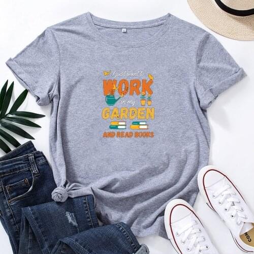 Gardening Shirt Print T Shirt Women Short Sleeve Tshirts Cotton Women O-neck Loose Tee Shirt Femme Black Camisetas Mujer Tops