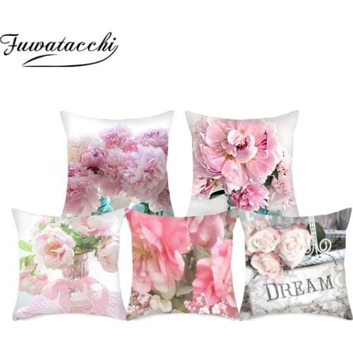 Fuwatacchi Pink Rose Flowers Pillow Cases Beautiful Floral Cushion Cover for Home Bedroom Sofa Decoration Pillow Cover Wholesale