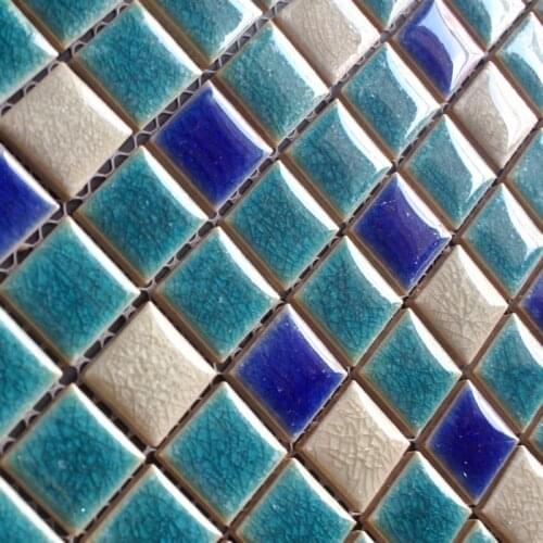 Glazed porcelain ceramic mosaic tiles blue zone color bathroom shower backsplash hallway swimming pool mosaic