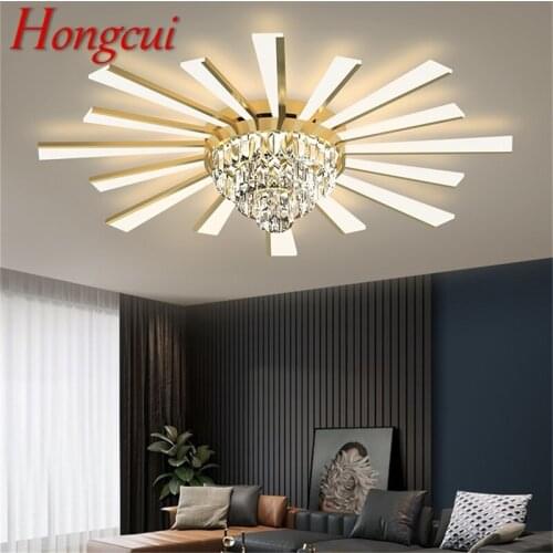 Hongcui Ceiling Light Contemporary Luxury Brass Crystal Lamp LED Fixtures 3 Colors For Home