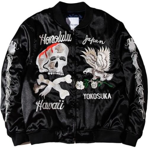 Kanye West Black Embroidery Jacket Men Vintage Skull Floral Mens Jackets and Coats Japanese Streetwear Hip Hop Bomber Jackets