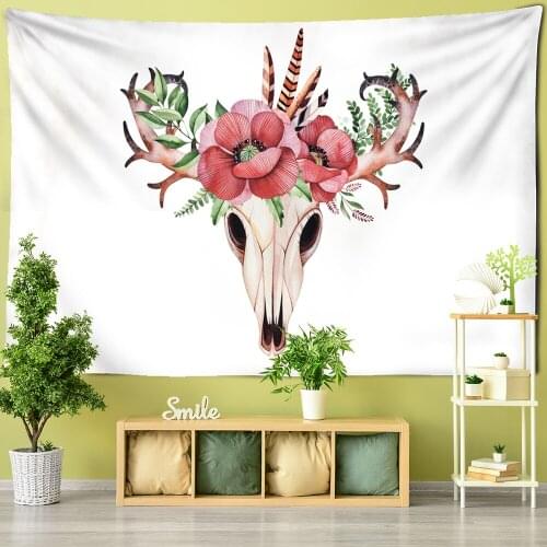 Lovely Deer Head Tapestry Wall Hanging Kawaii Bohemian Art Hippie Studio Childrens Room Home Decor Background Cloth
