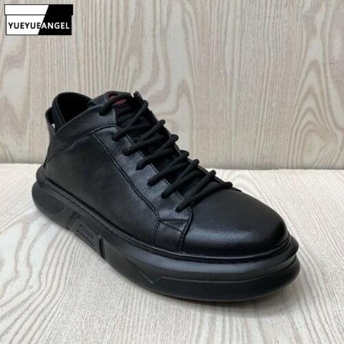 Mens Shoes Genuine Leather Platform Sneakers Winter Warm Solid Color Military Army Casual Shoes Comfortable Mocassin Homme