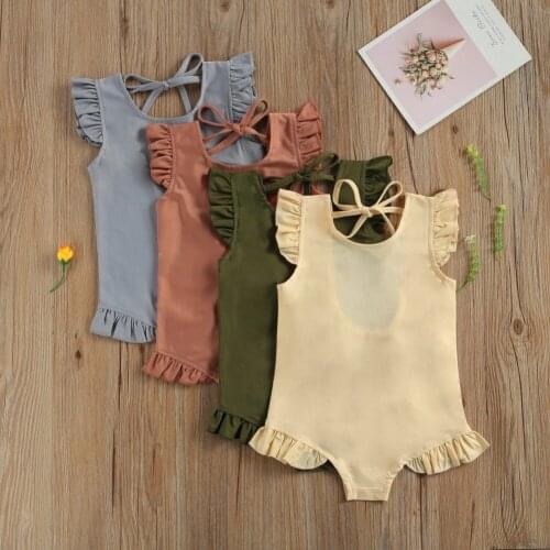 Summer Baby Girl Girls Swimsuit Cute Open Back One-piece Swimsuit Green XXL/130cm 2021