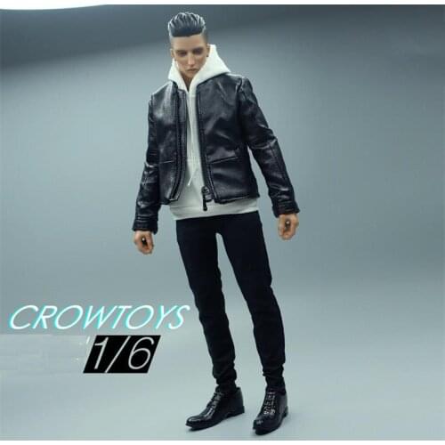 In Stock For Sale 1/6th Fashion Black Leather Coat Shirt White Hoodie For Mostly 12 inch Doll Action Accessories