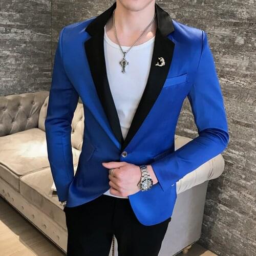 2019 Fashion Blazers Mens Royal Blue Terno Slim Fit Masculino Club Performance Costume Pink Blazers Mens Americana Hombre Party